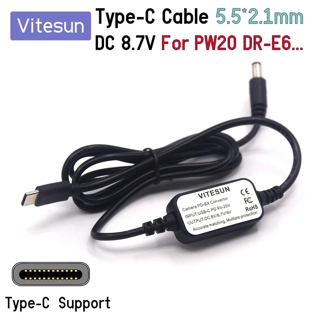 USB C Ÿ USB-PD ȯ-DC  ̺, LP-E6 DR-E18 DMW-BLF19 BLC12 NP-FZ100 FW50  ͸, 5.5x2.1mm